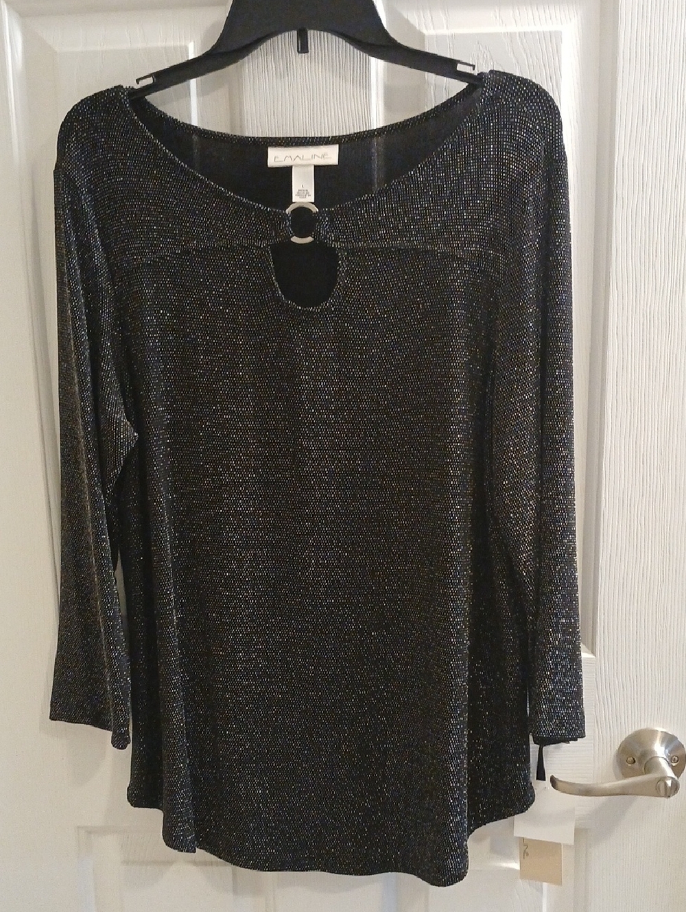 Emaline Metallic Black Keyhole Top